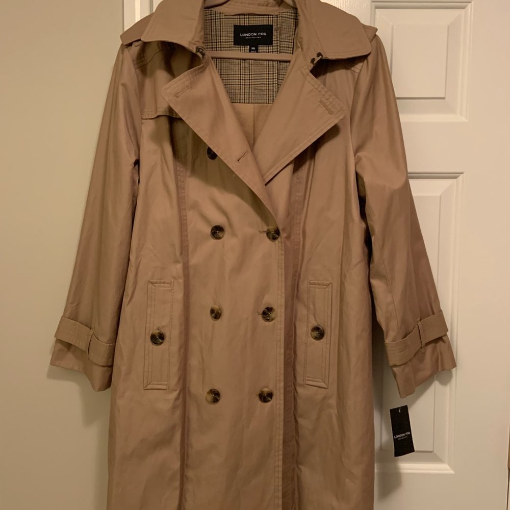 NWT LONDON FOG Womens Khaki Pocketed Khaki Trench Coat Size: XXL